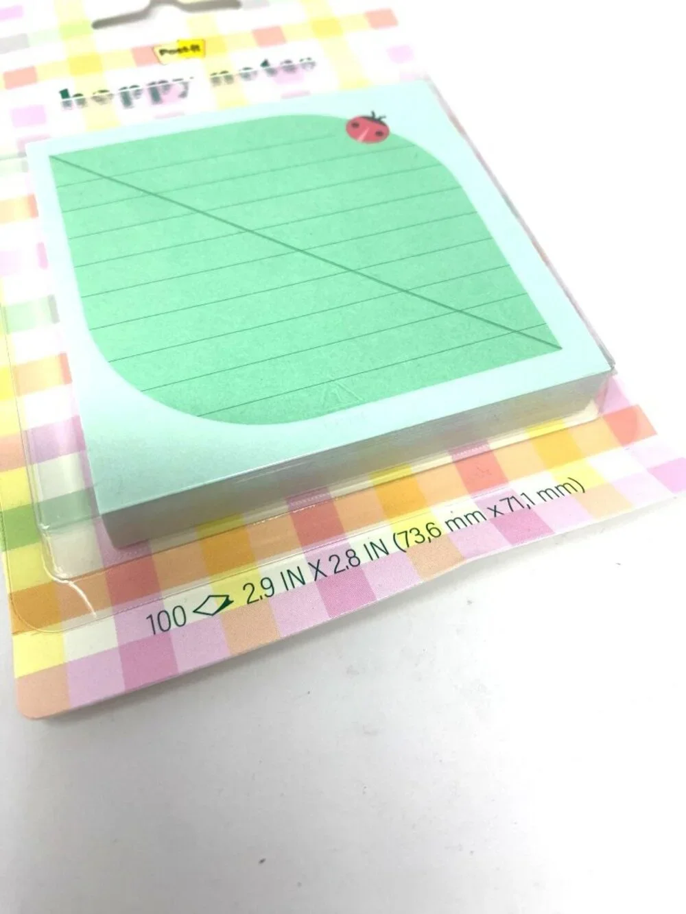 Post-it 2 Pk Hoppy Notes Green Leaf/Ladybug Square & Pink Flower Bullet List
